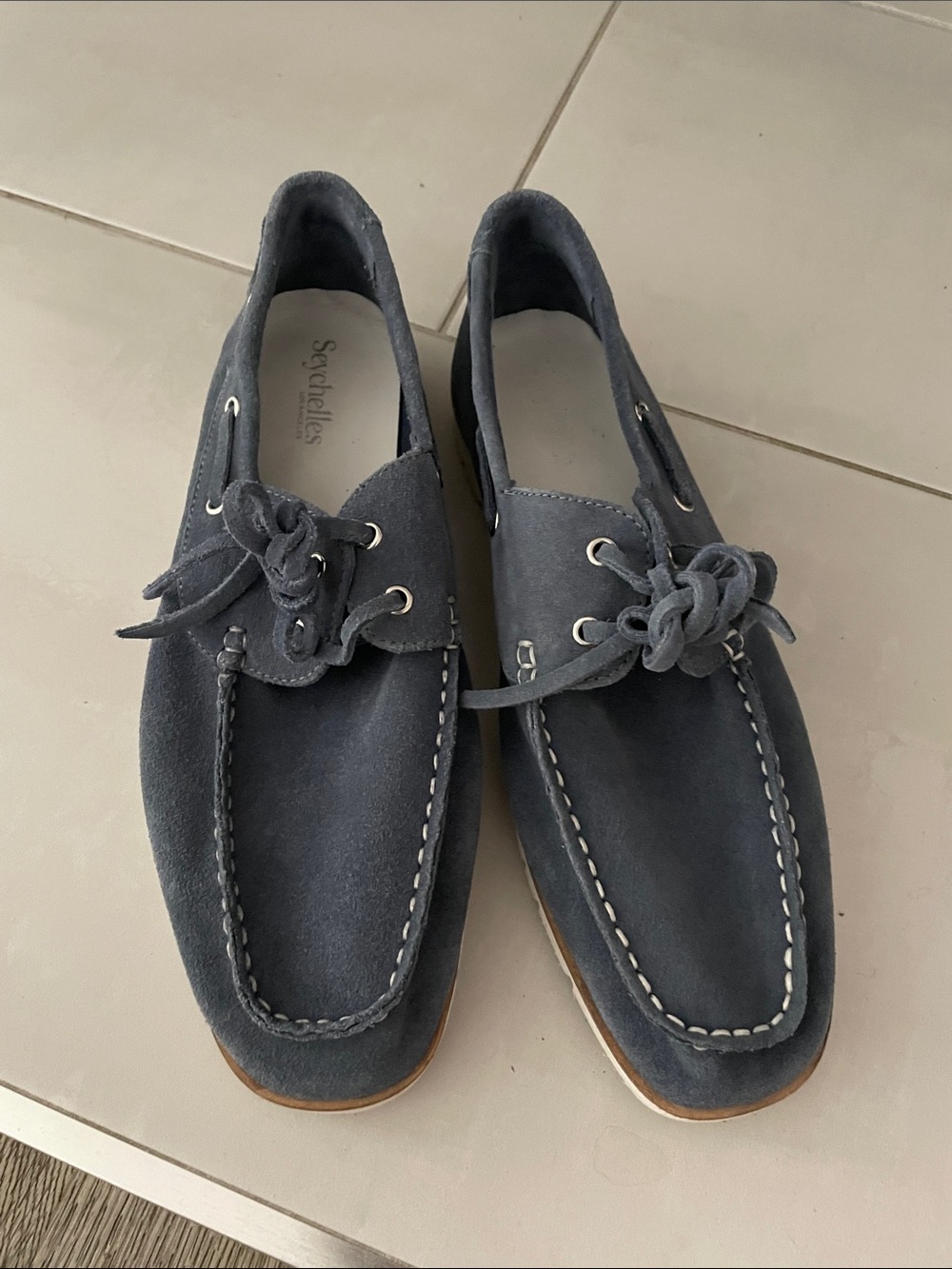 Seychelles Suede Slate Blue Moccasin Boat Shoes